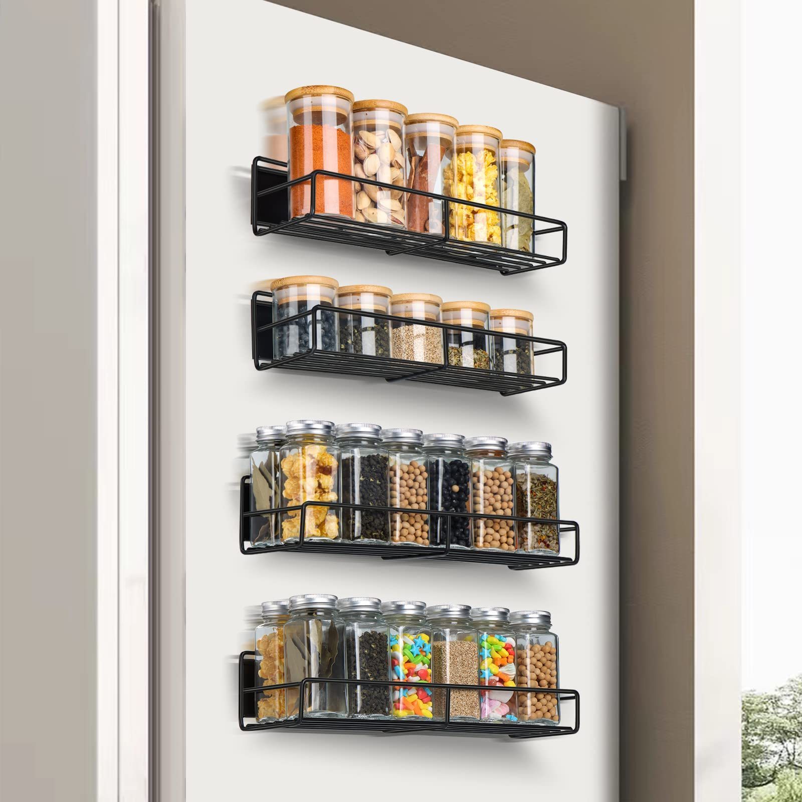 Best Sellers Double Moveable Fridge Storage Organizer Strong Magnetic Spice Racks for Refrigerator Kitchen