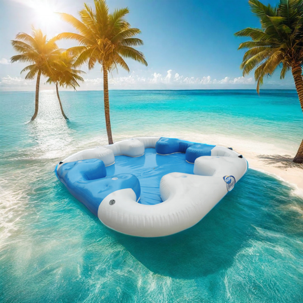 Blue color water Floating Inflatable float island for 6 person