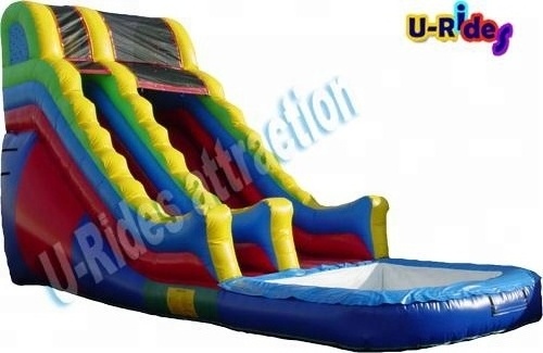 Wholesale commercial water slip and giant wet fry inflatable water slide with swimming pool