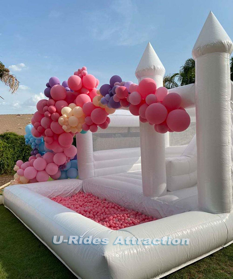 Wholesale wedding bouncy kid adult jumping combo inflatable white bounce house with ball pit slide plain castle for party event