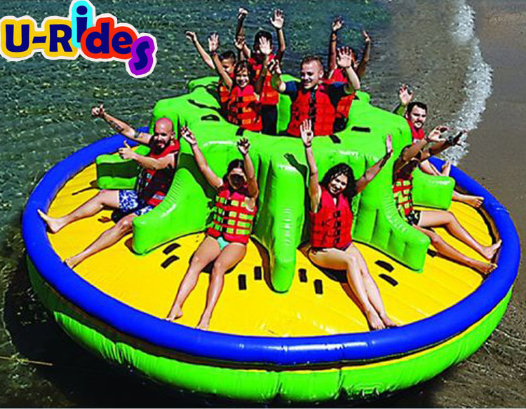 popular water game equipment customized size inflatable flying towable rotating boat inflatable disco boat For Water Sports