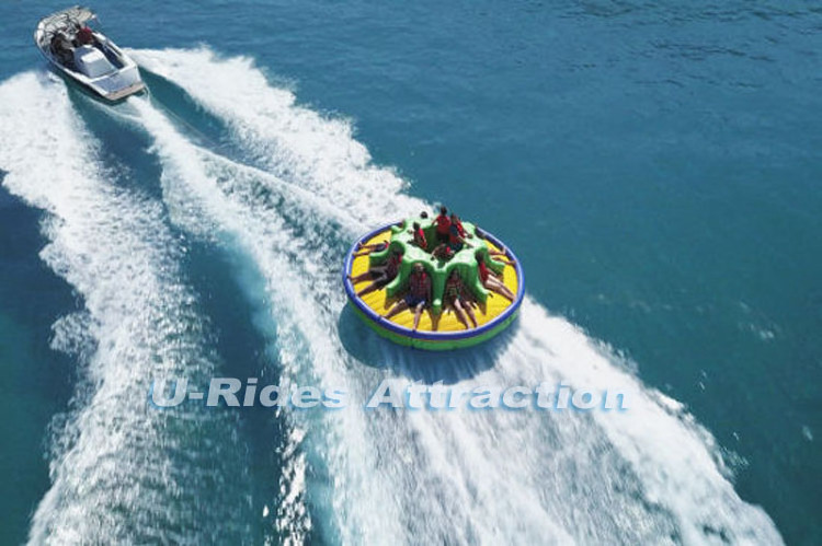 popular water game equipment customized size inflatable flying towable rotating boat inflatable disco boat For Water Sports