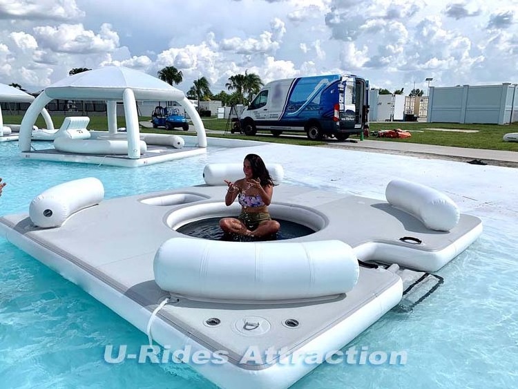 Hot Water party inflatable floating boat dock air platform sofa boat inflatable floating leisure platform floating dock with ten