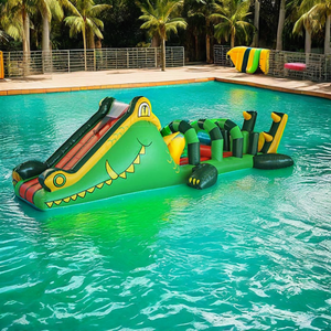 Inflatables water pool inflatable crocodile obstacle run course floating slide