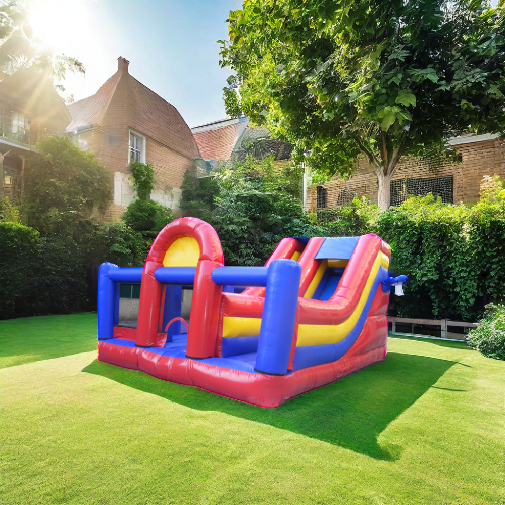 Commercial 2-Lane Inflatable Castle Slide with PVC Climbing Wall for Pool Rental Use