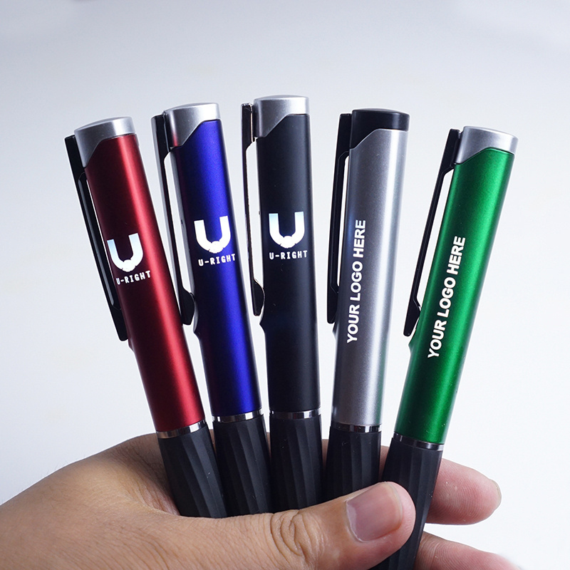 Promotional customized laser logo pen led light pen with soft touch rubber grip light up your logo