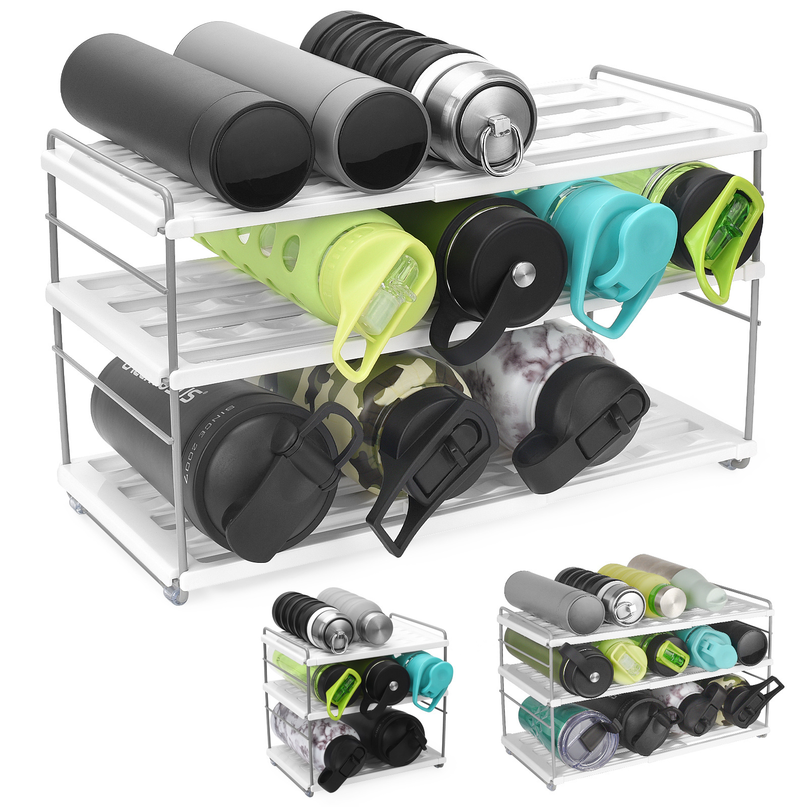 3-Shelf Coated Steel Adjustable Expandable  Bottle Organizer Rack Pantry Organization Storage Shelf For Kitchen