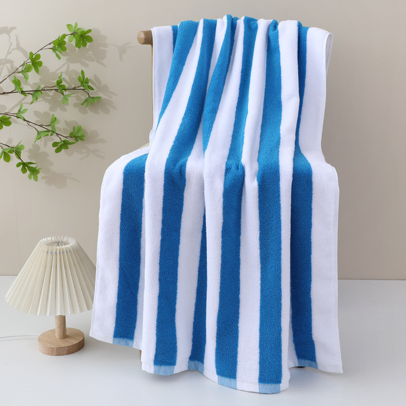 Custom Embroidery LOGO 100% Cotton Large Swimming Pool Towel Stripe Poncho Beach Towel High Absorbent Lounge Chair Towels