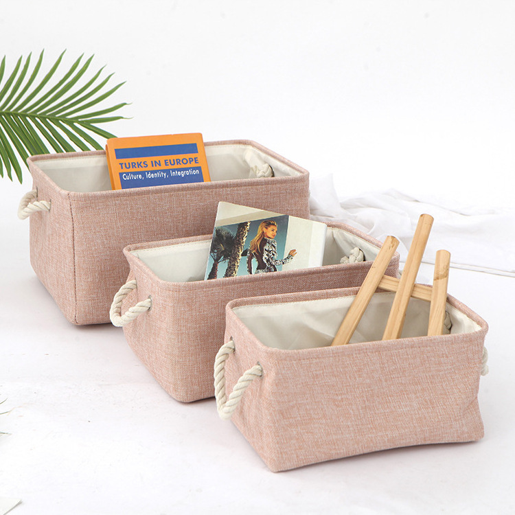 Cotton Linen Storage Basket with Coarse Cotton Rope Handle Thick EVA Lining Woven Folding Sundries/Clothing Basket