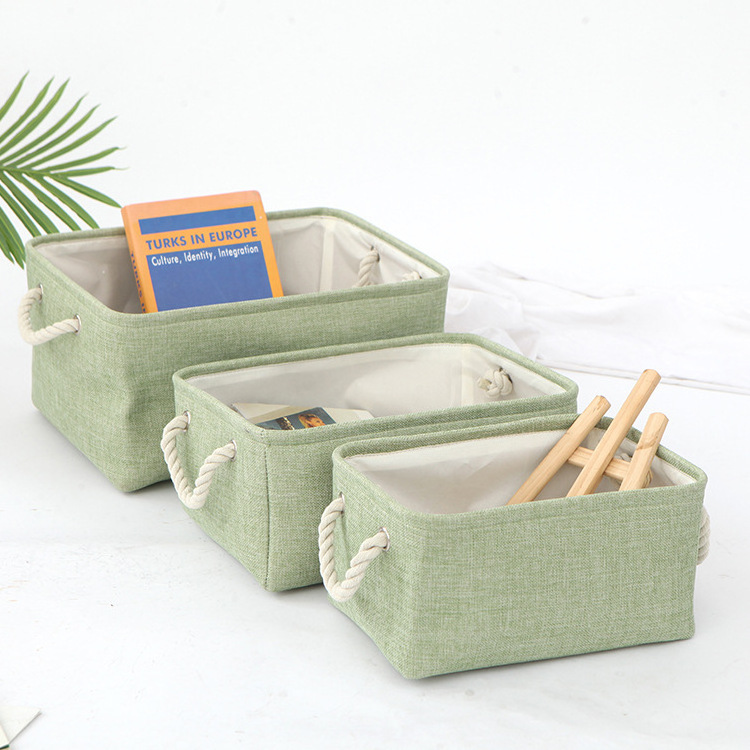 Cotton Linen Storage Basket with Coarse Cotton Rope Handle Thick EVA Lining Woven Folding Sundries/Clothing Basket