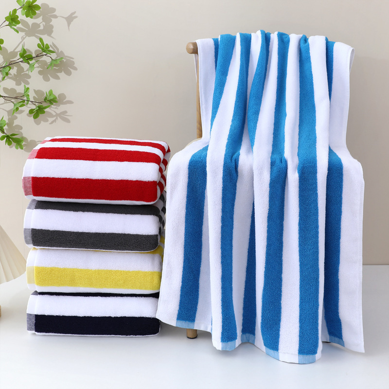 Custom Embroidery LOGO 100% Cotton Large Swimming Pool Towel Stripe Poncho Beach Towel High Absorbent Lounge Chair Towels