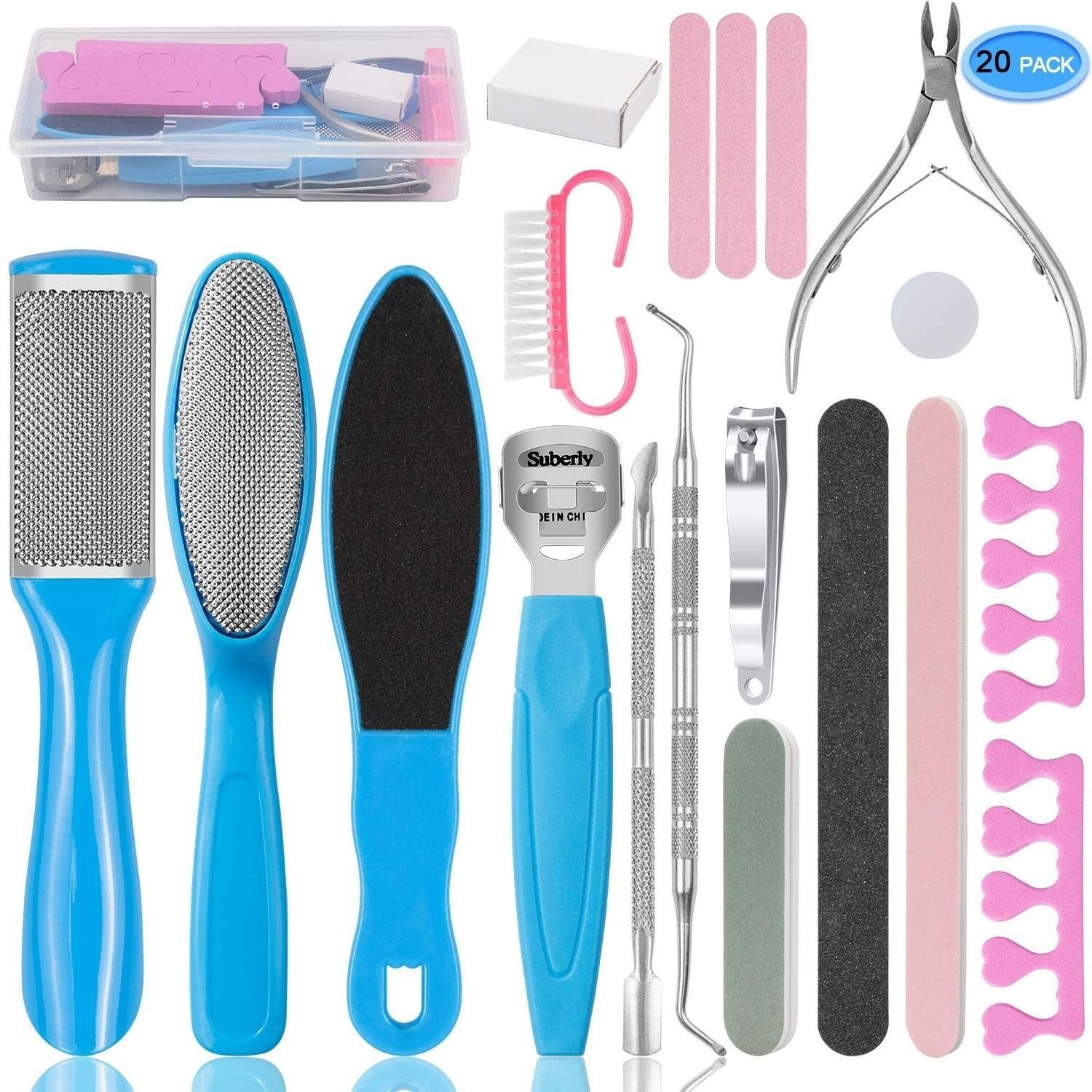 Professional Pedicure Foot Care Kit,20 in 1 Stainless Steel Foot Care Rasp Foot Dead Skin Remover Manicure Pedicure Kit