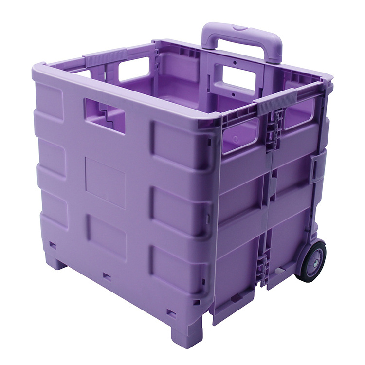 Foldable Utility Cart Collapsible Portable Crate Rolling Carts with Wheels Tote Basket for Shopping Storage Office Use OEM 45L