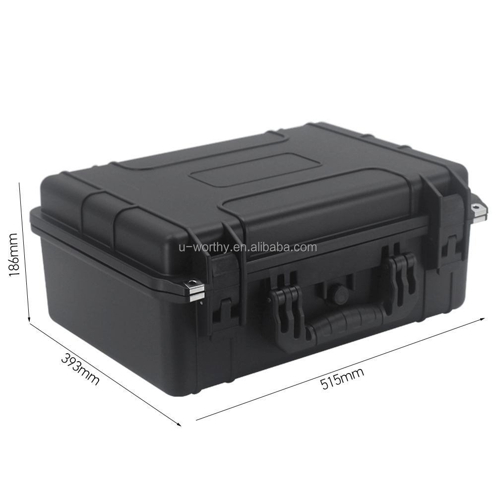 515x393x186mm 20 Inch Promotional Hard PP Black Waterproof Plastic Equipment Flight Road Case Tool Box with Customized EVA Foam