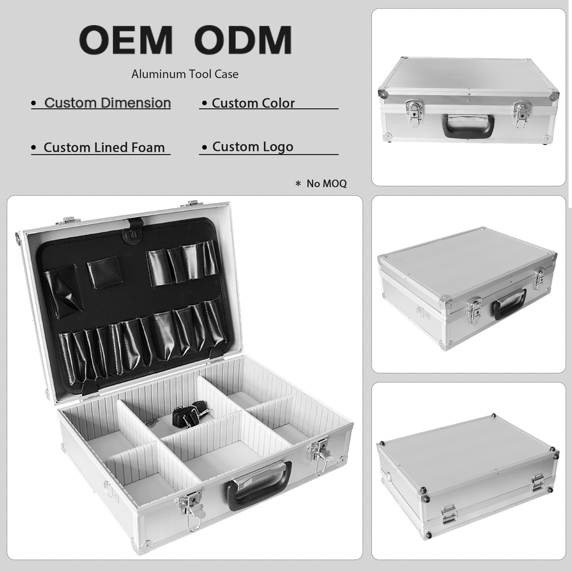 Custom Dimension Equipment Carrying Aluminum Tool Case with Shaped Foam Interior Hard Aluminum Flight Case with Handle and Wheel