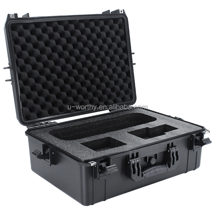 515x393x186mm 20 Inch Promotional Hard PP Black Waterproof Plastic Equipment Flight Road Case Tool Box with Customized EVA Foam