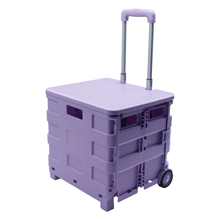 Foldable Utility Cart Collapsible Portable Crate Rolling Carts with Wheels Tote Basket for Shopping Storage Office Use OEM 45L