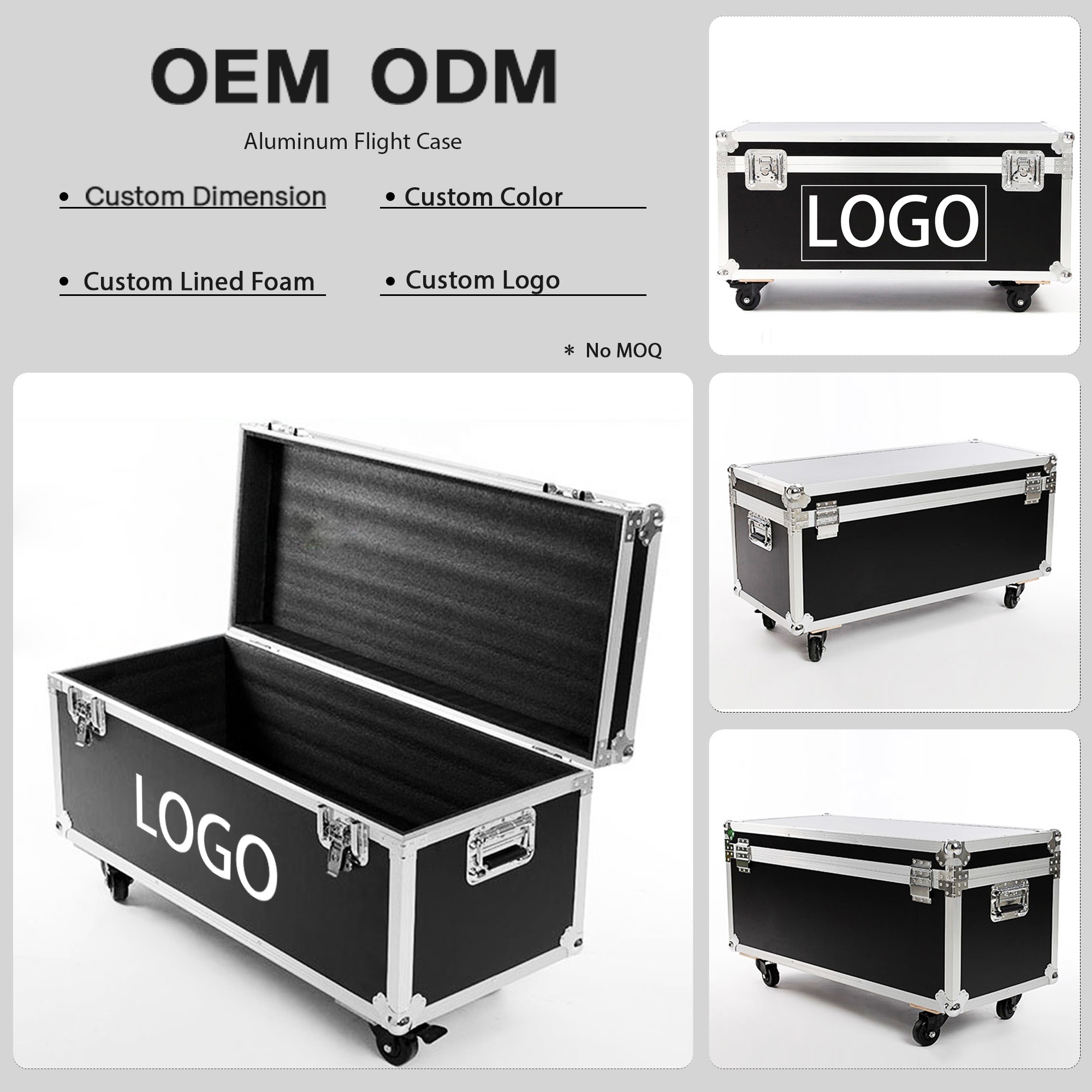 Custom Dimension Equipment Carrying Aluminum Tool Case with Shaped Foam Interior Hard Aluminum Flight Case with Handle and Wheel