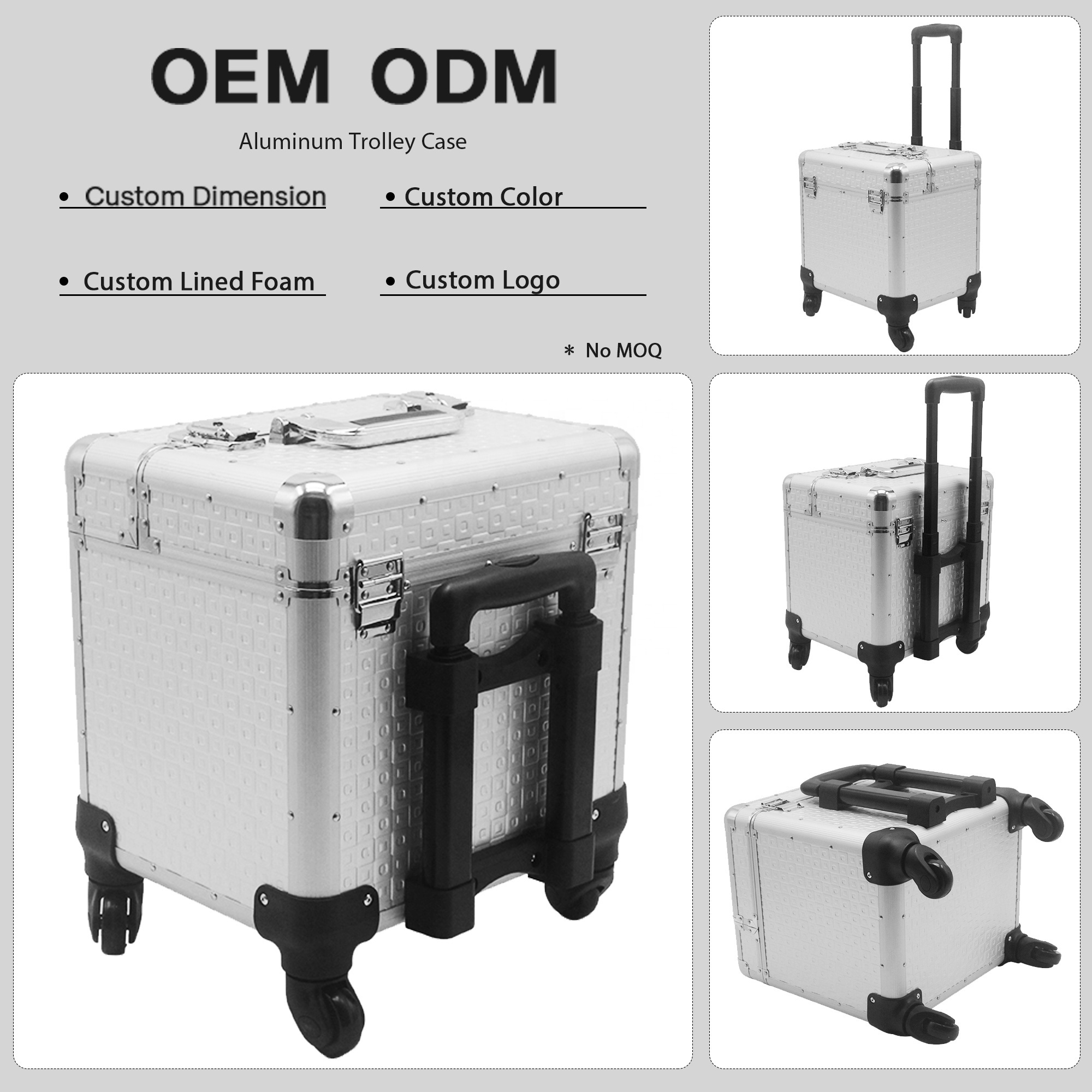 Custom Dimension Equipment Carrying Aluminum Tool Case with Shaped Foam Interior Hard Aluminum Flight Case with Handle and Wheel