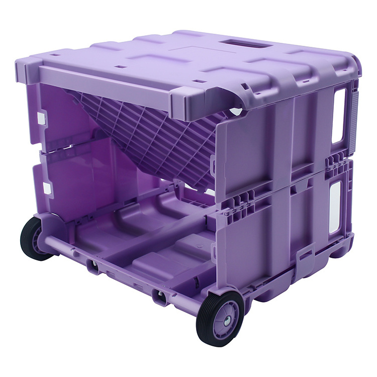 Foldable Utility Cart Collapsible Portable Crate Rolling Carts with Wheels Tote Basket for Shopping Storage Office Use OEM 45L