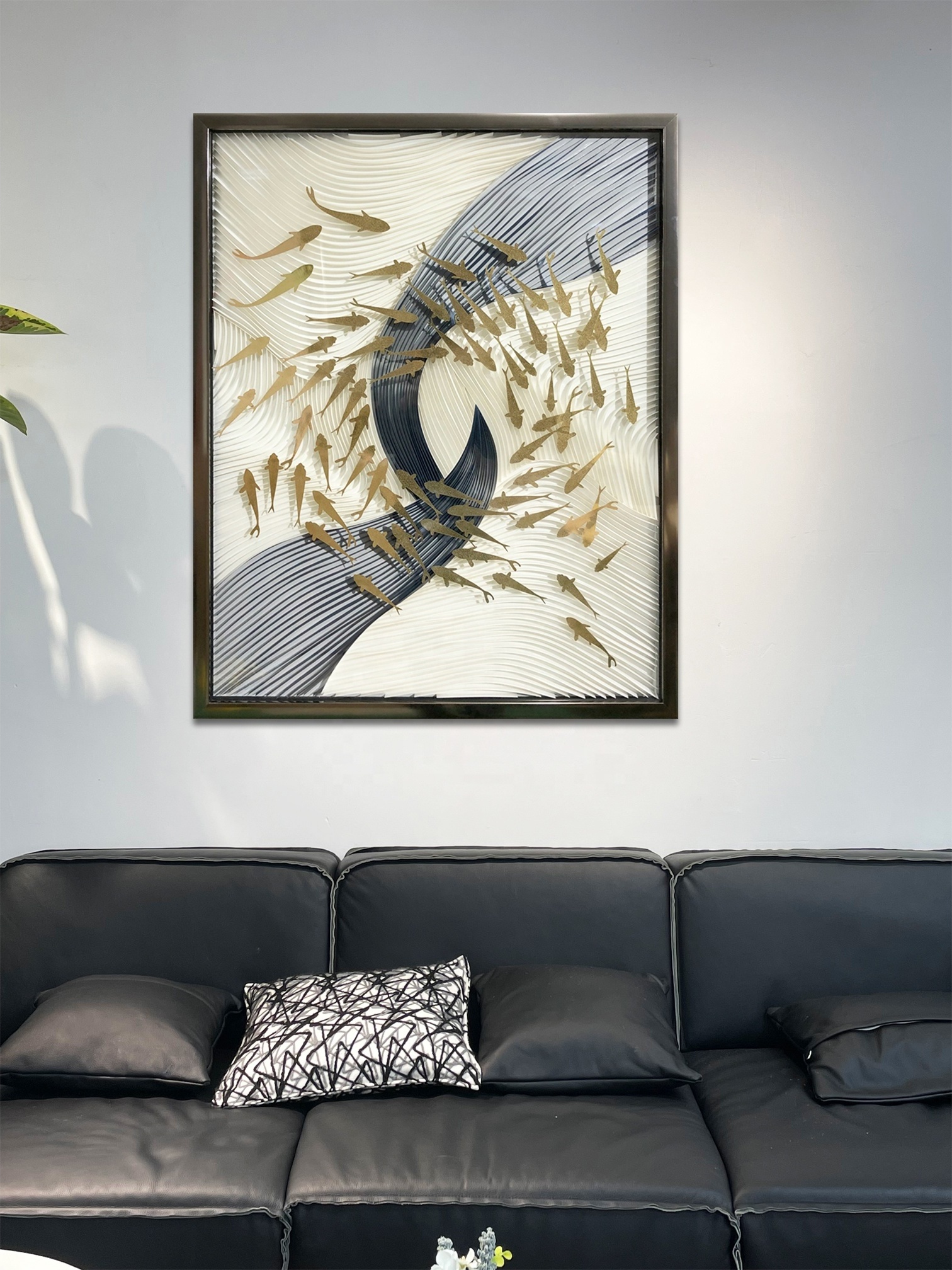 Wholesale Framed Wall Art Blue Papercutting Gold Fish Design Luxury 3D Wall Decor for Hotel Room