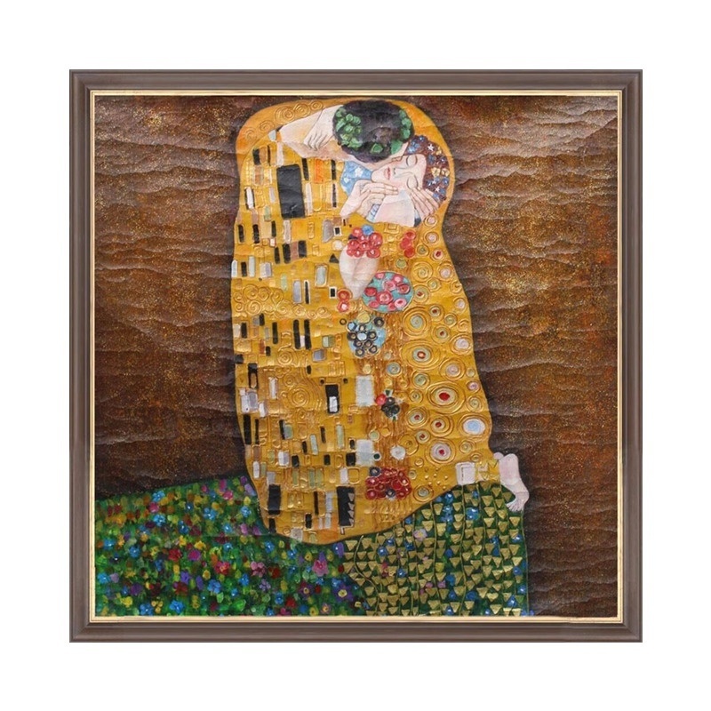 The Kiss by Gustav Klimt Cracked Antique style Craquelure oil painting