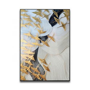 Bespoke Gold Crane Papercutting Wall Hanging Paper Art Animal-themed 3d Wall Decor for Hotel Interior