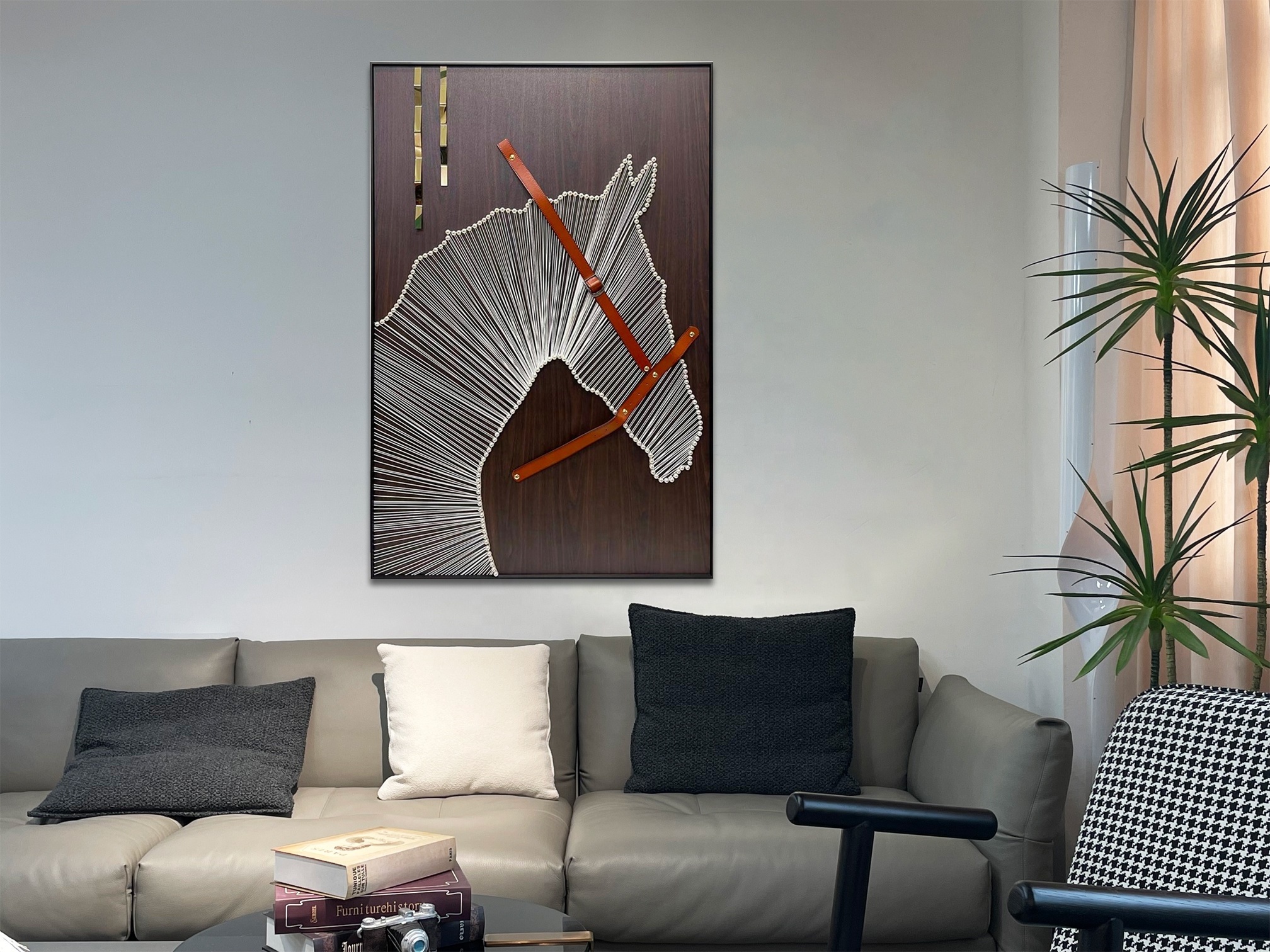 Abstract Horse Head Design Nails and Strings 3D Wall Art Animal Shape Wall Hanging Decor for Living Room