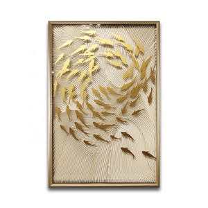 Wholesale Handmade Paper-cutting Gold Fish Design Luxury Decorative 3D Wall Art Hanging Hotel Art Decor