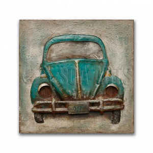 Vintage 3D Outdoor Car Metal Art Painting on Iron Indoor Custom Sizes Are Available Metal Frame Thick Textured