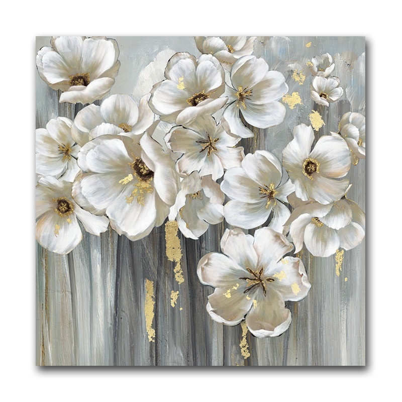 Handmade White Flowers Painting Wall Pictures for Living Room