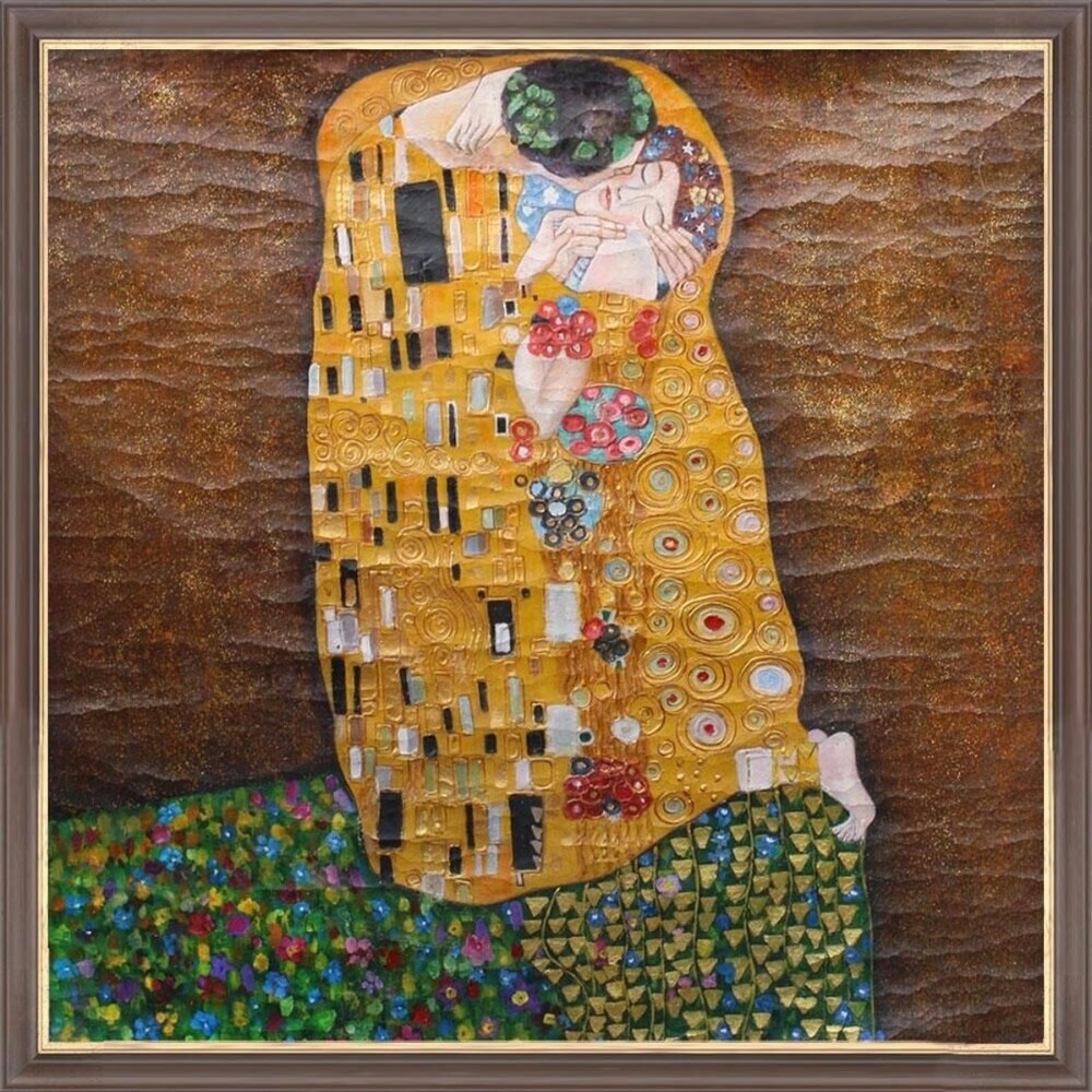 The Kiss by Gustav Klimt Cracked Antique style Craquelure oil painting