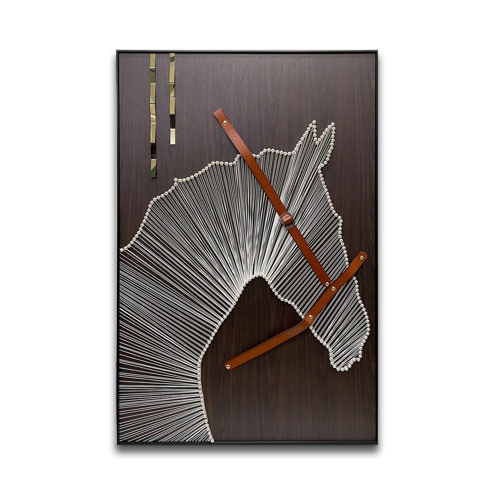 Abstract Horse Head Design Nails and Strings 3D Wall Art Animal Shape Wall Hanging Decor for Living Room