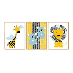 Cartoon Cute Giraffe Koala and Lion Animal Photo Print Canvas Wall Art for Kids Baby Room Decor