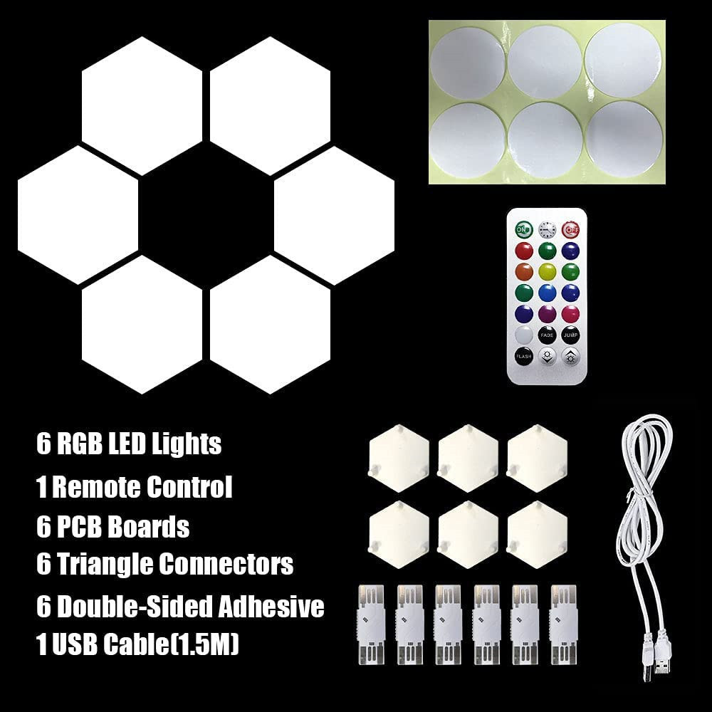 Free Sample custom 6pcs 5v  control USB Hexagonal Quantum Honeycomb Wall Lamp smart led hexagon light