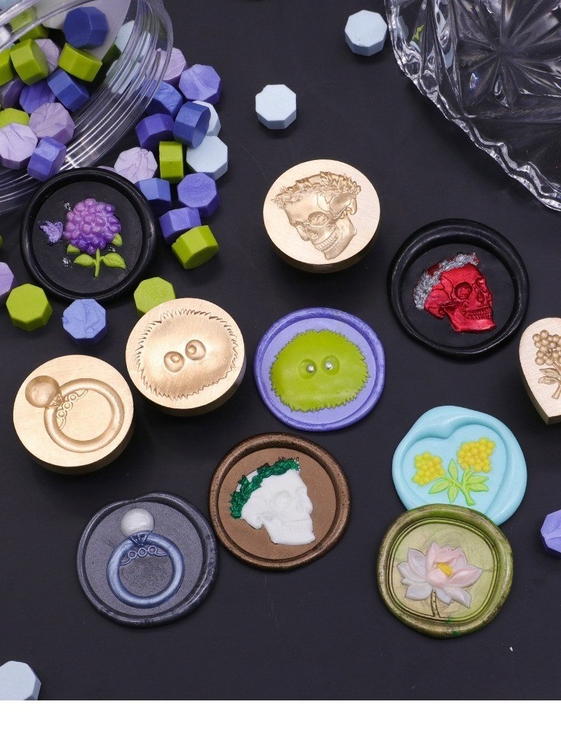 3d Relief Wax Seal Round Oval Shaped Seal Head Ring Skull Flower Fruit House Mermaid Envelope Cat  Pattern Diy Embossed