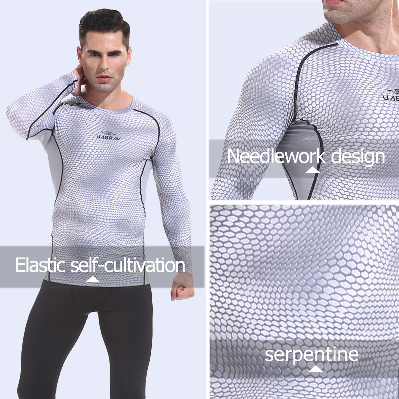 Custom Dropship Snake Print Sportswear Men Gym Compression Long Sleeve T Shirts