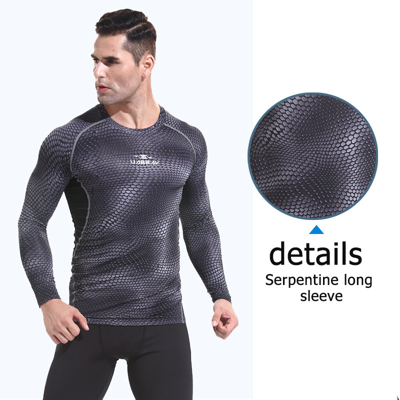 Custom Dropship Snake Print Sportswear Men Gym Compression Long Sleeve T Shirts