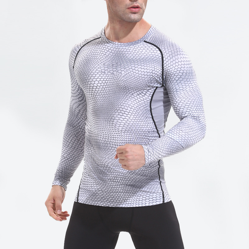 Custom Dropship Snake Print Sportswear Men Gym Compression Long Sleeve T Shirts