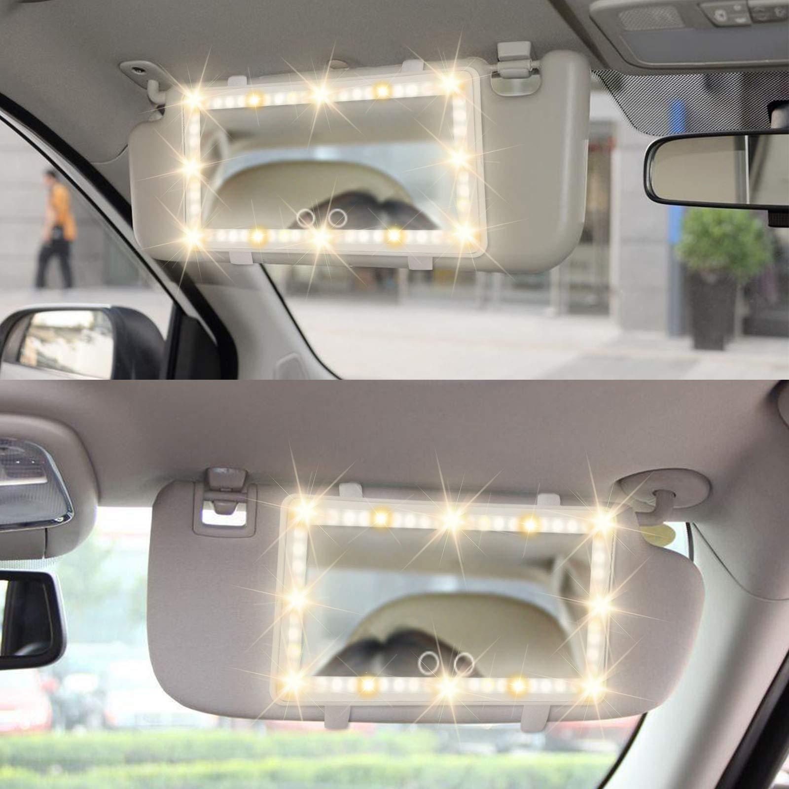 Dimmable Clip-on Rear View Cosmetic Rechargeable Makeup Sun Visor LED Car Vanity Mirror with Touch on Screen for Car Truck SUV