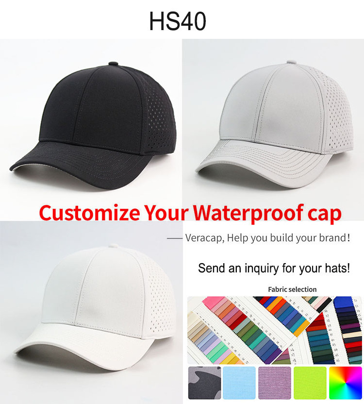 Sport Dad Waterproof Laser Cut Hole Perforated Gorros Impermeable 6 Panel Curved Brim Snapback Hats For Men