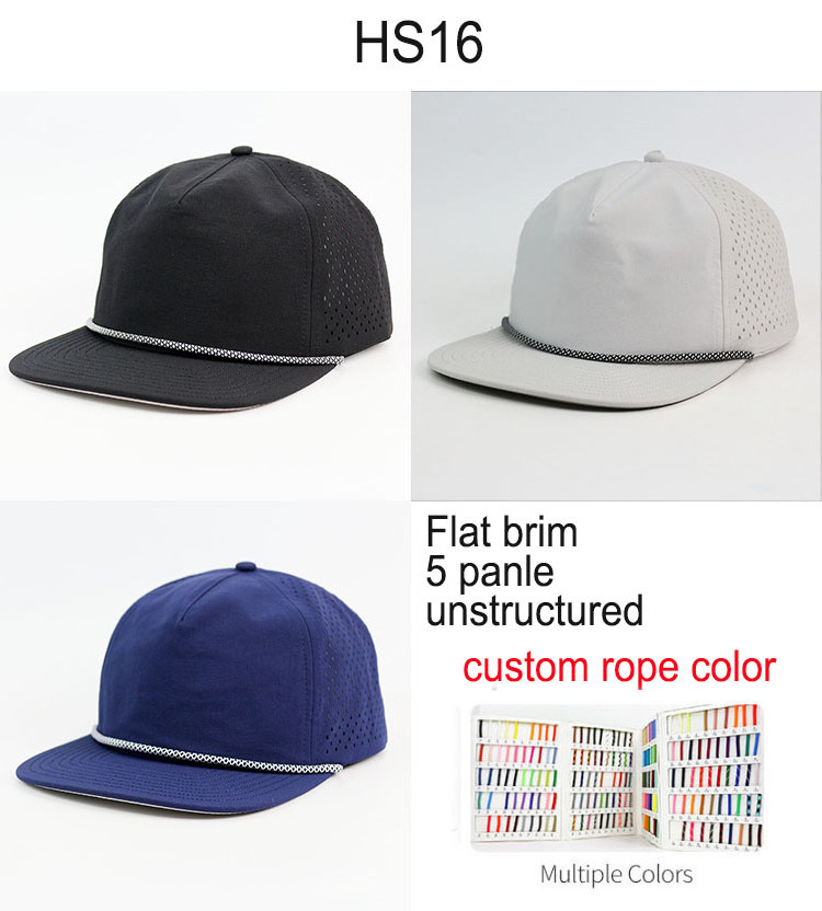 HS16 OEM Water proof resistant flat bill resident a frame rope baseball trucker hat cap water reppellent hat with rope