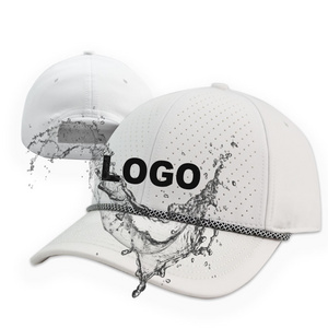 HS62 Quick Dry Polyester 6 Panel Curve Brim Waterproof Laser Cut Hole Perforated Golf Rope Hat Baseball Cap