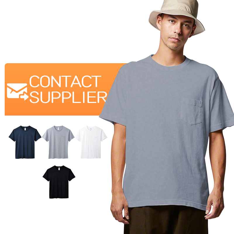 CT0008 Custom DTG Drop Shoulder Boys Cotton Soild White t-shirts Pour Hommes Plain Blank Men T Shirt With Front Pocket