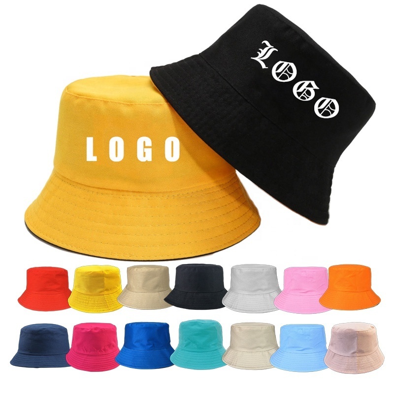 HB0001 Wholesale unisex custom embroidery logo cotton Veracap solid outdoor Sunscreen flat top kids fisherman bucket hat caps