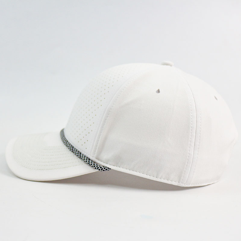 HS62 Quick Dry Polyester 6 Panel Curve Brim Waterproof Laser Cut Hole Perforated Golf Rope Hat Baseball Cap