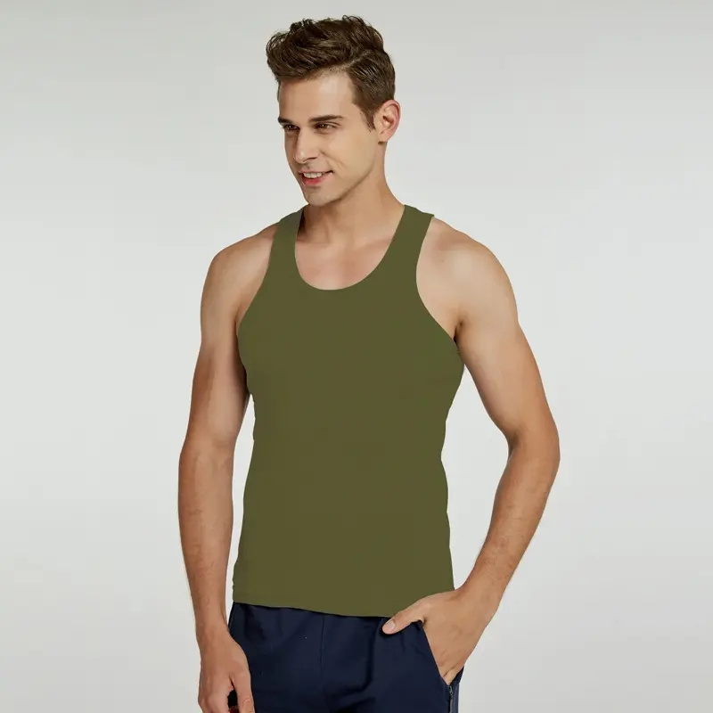 Wholesale custom men cotton white seamless fitness bodybuilding undershirt training string singlet gym tank tops vest for men