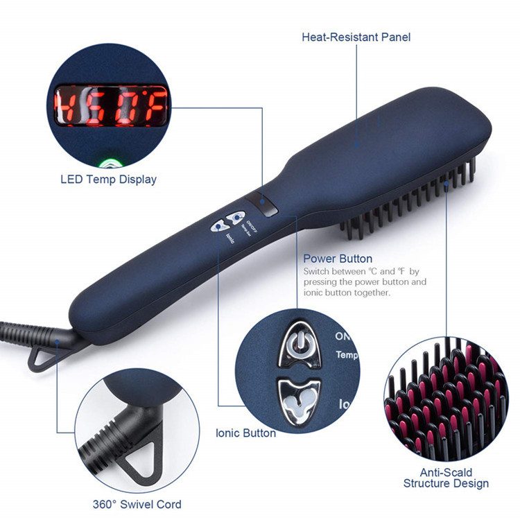 Wholesale 2 In 1 Private Label Beard Hair Straightener Professional Electric Heating Hair Straightener Brush