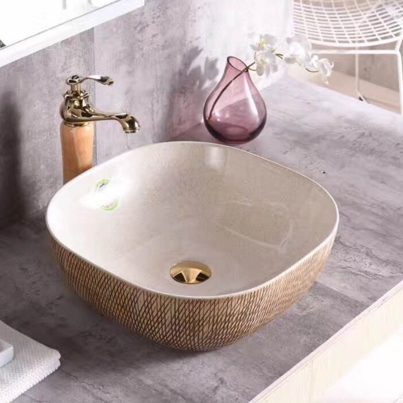 Ubest Sanitary Ware Wholesale Triangular chaozhou factory Art Stone Decoration Bathroom Sinks Bathroom Vanity Wash Basin