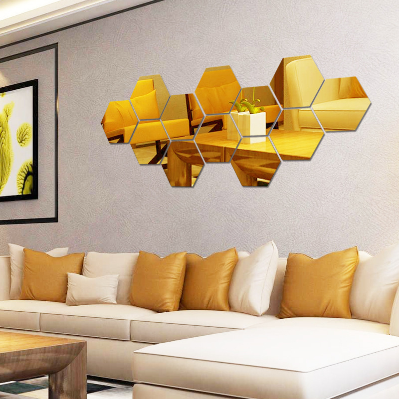 acrylic mirror wall sticker removable 3d Hexagon Honeycomb self adhesive clear Mirror Tiles for Home Living Room Bedroom Decor